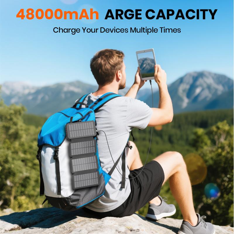 Lonovos 48000mAh Solar Power Bank – 15W Fast Charge, 4 Cables, 7 Outputs