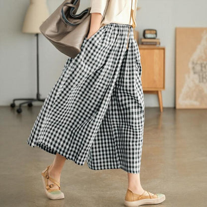 Women’s Plaid Wide-Leg Capri Pants