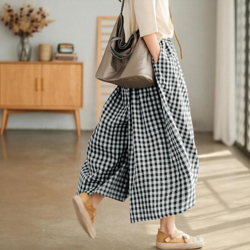 Women’s Plaid Wide-Leg Capri Pants