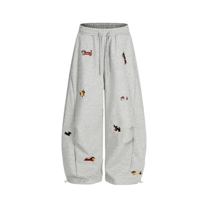 Lazy  Sausage Dog Embroidered Machete Sweatpants Autumn Loose Casual