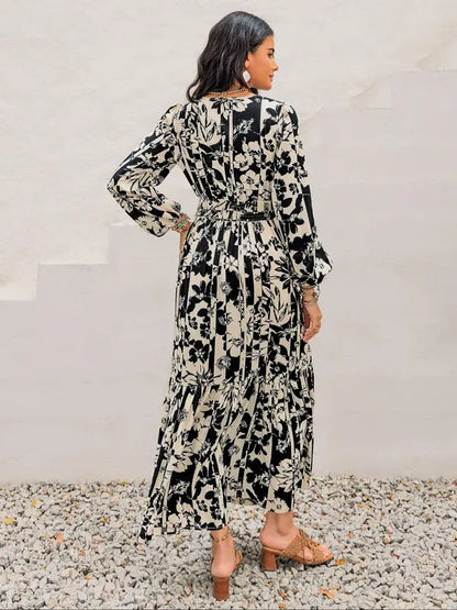 Women's Boho Floral Print Lantern Sleeve Dress