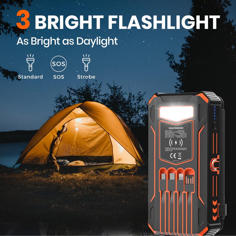 Lonovos 48000mAh Solar Power Bank – 15W Fast Charge, 4 Cables, 7 Outputs