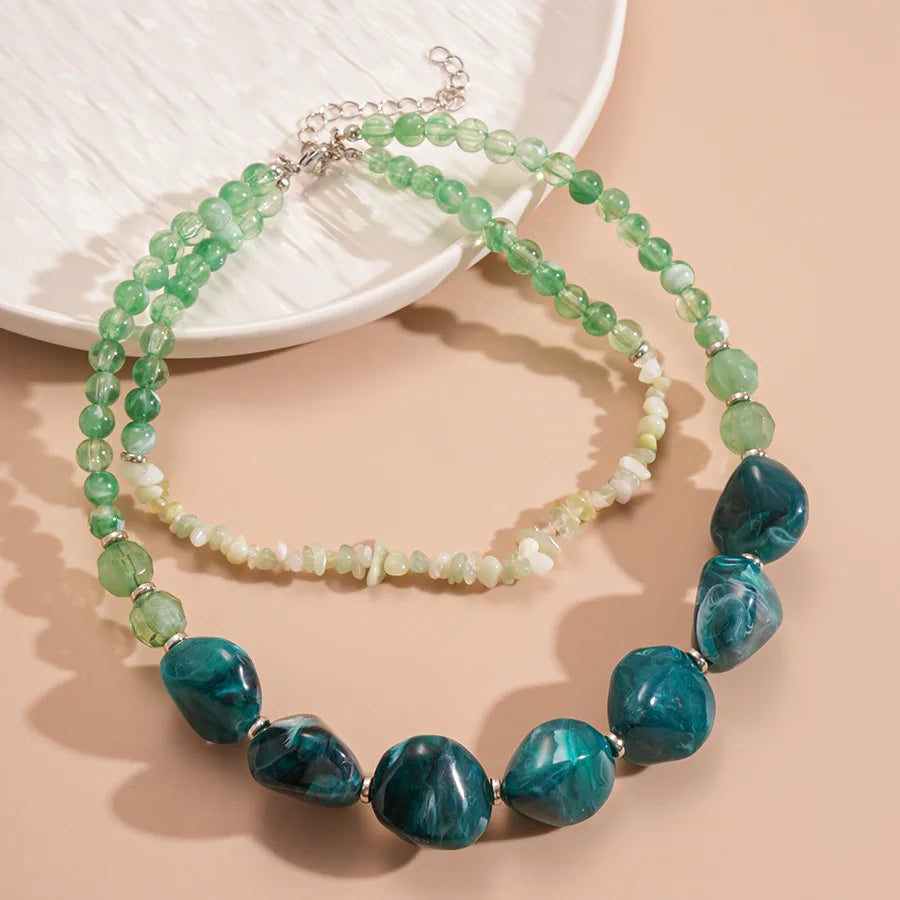 Lonovos Double Layer Green Acrylic Choker – Vintage Beaded Statement Necklace