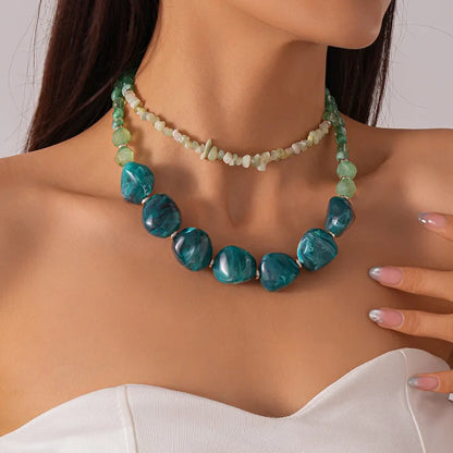 Lonovos Double Layer Green Acrylic Choker – Vintage Beaded Statement Necklace
