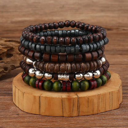 Lonovos 10Pcs Vintage Boho Men’s Bracelet Set – Stylish Leaf Wristwear