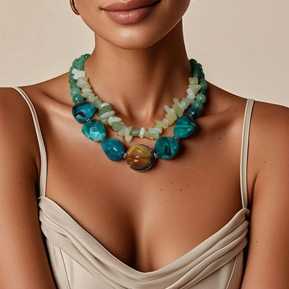 Lonovos Double Layer Green Acrylic Choker – Vintage Beaded Statement Necklace