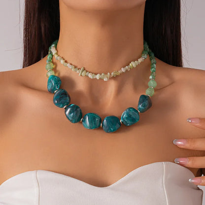Lonovos Double Layer Green Acrylic Choker – Vintage Beaded Statement Necklace