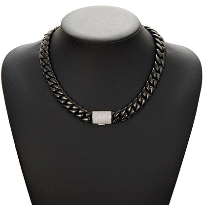 Lonovos 14mm Iced Out Cuban Link Chain – Black Stainless Steel