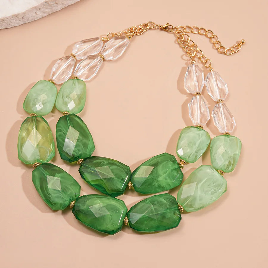Lonovos Double Layer Green Acrylic Choker – Vintage Beaded Statement Necklace