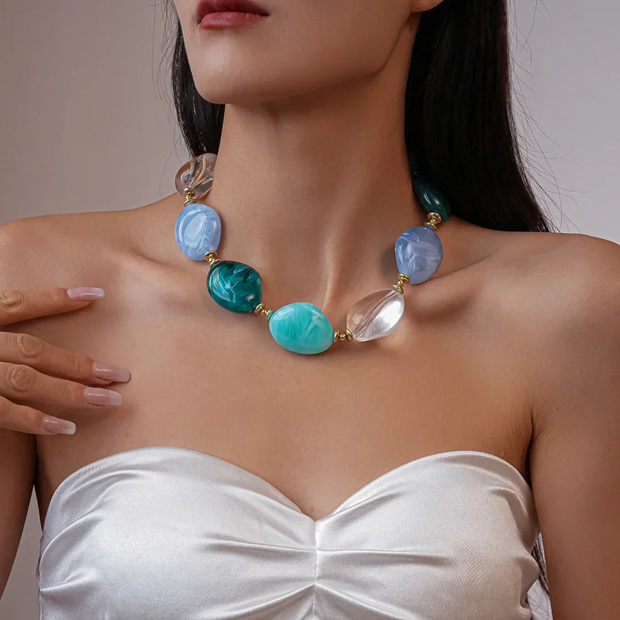 Lonovos Double Layer Green Acrylic Choker – Vintage Beaded Statement Necklace