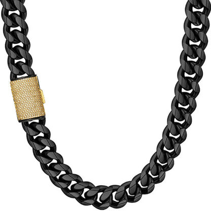 Lonovos 14mm Iced Out Cuban Link Chain – Black Stainless Steel
