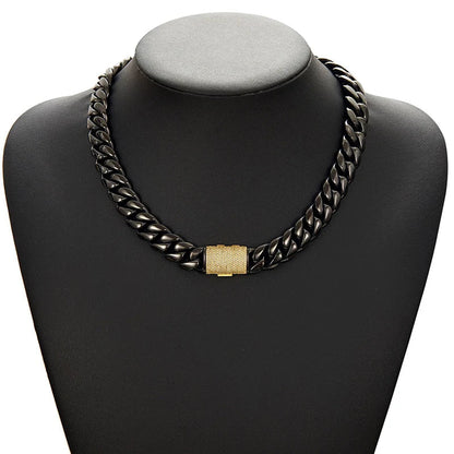 Lonovos 14mm Iced Out Cuban Link Chain – Black Stainless Steel