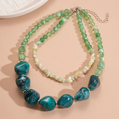 Lonovos Double Layer Green Acrylic Choker – Vintage Beaded Statement Necklace