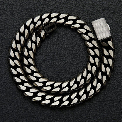 Lonovos 14mm Iced Out Cuban Link Chain – Black Stainless Steel