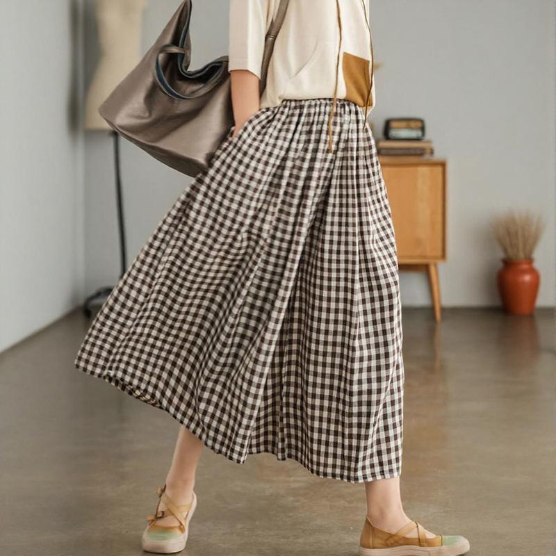 Women’s Plaid Wide-Leg Capri Pants