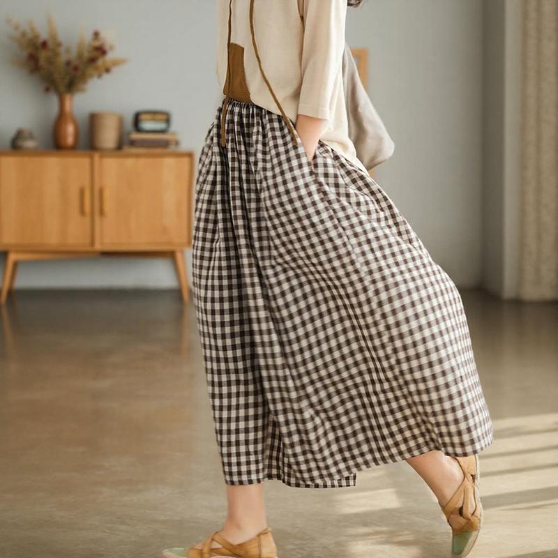 Women’s Plaid Wide-Leg Capri Pants
