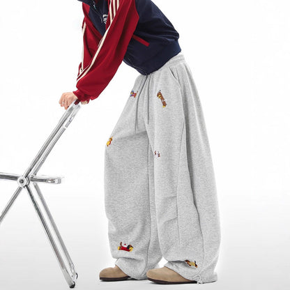 Lazy  Sausage Dog Embroidered Machete Sweatpants Autumn Loose Casual