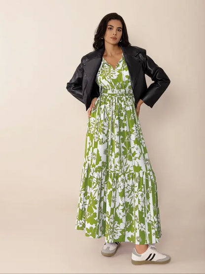 Women's Boho Floral Print Lantern Sleeve Dress